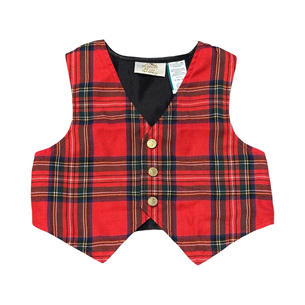 Little Bitty Infant Boys Red Tartan Plaid Vest Size 18 Months